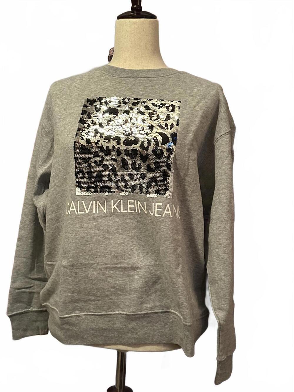 Calvin Klein Grey Sequin Leopard Print Sweatshirt M NWT